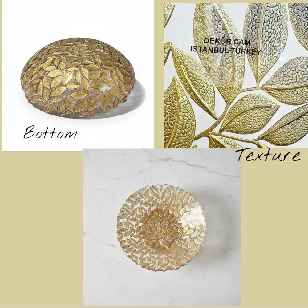 Large Turkish Art Glass Centerpiece Bowl-Gold Leaf-Reverse Painted-Fruit-Console